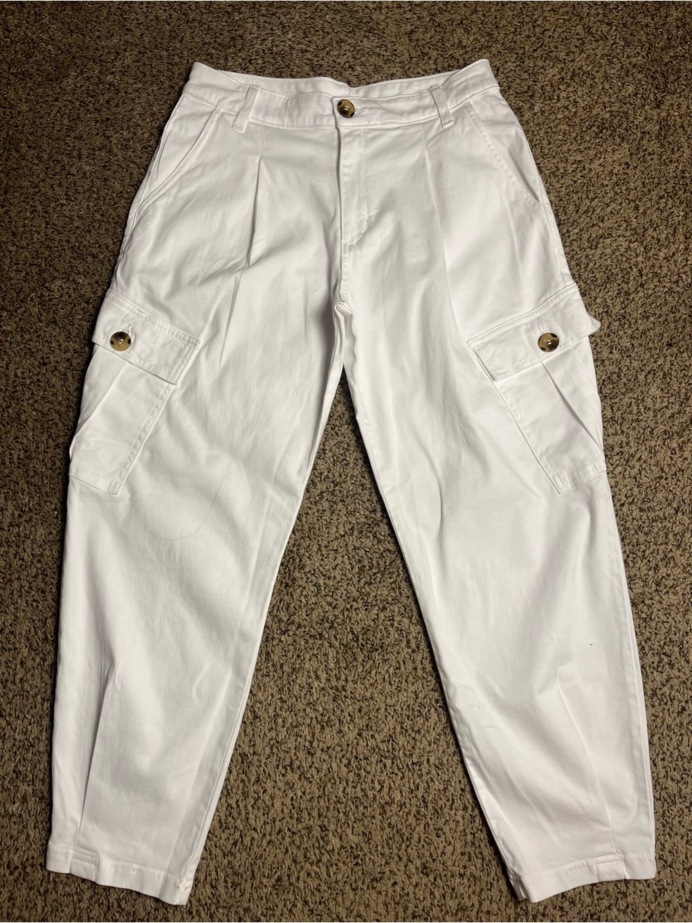 NWT Amadi Anthropologie Petites White Cargo Pants PS Utility Pocket Made USA